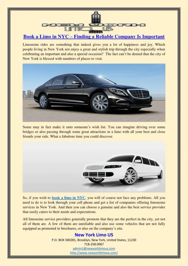 Book a Limo in NYC – Finding a Reliable Company Is Important
