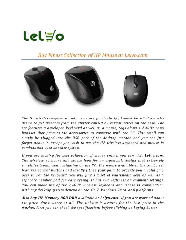 Buy Finest Collection of HP Mouse at Lelyo.com
