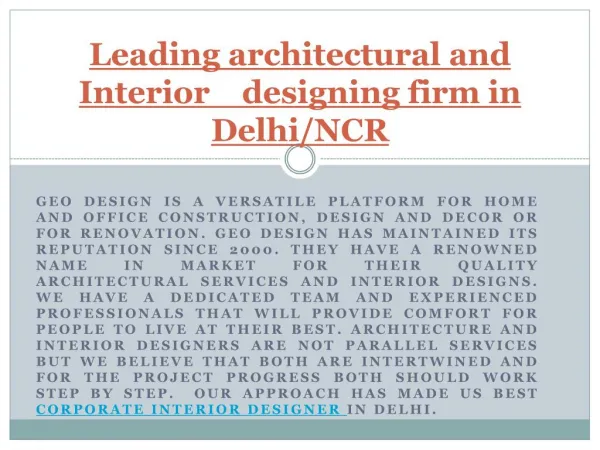 Leading architectural and Interior designing firm in Delhi/NCR