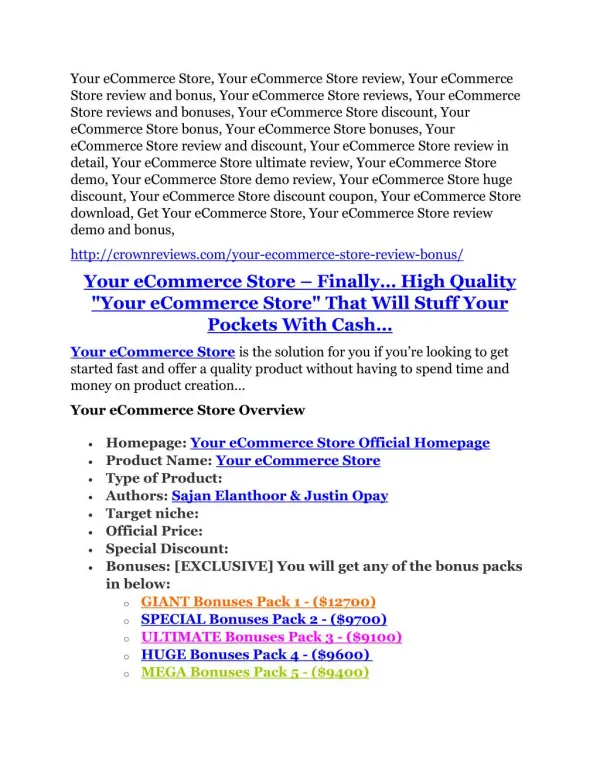 Your eCommerce Store REVIEW and GIANT $22800 bonuses