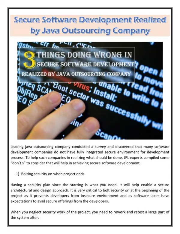 Secure Software Development Realized by Java Outsourcing Company