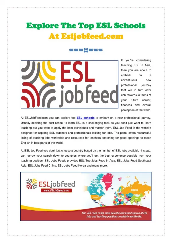 Explore The Top ESL Schools At Esljobfeed.com