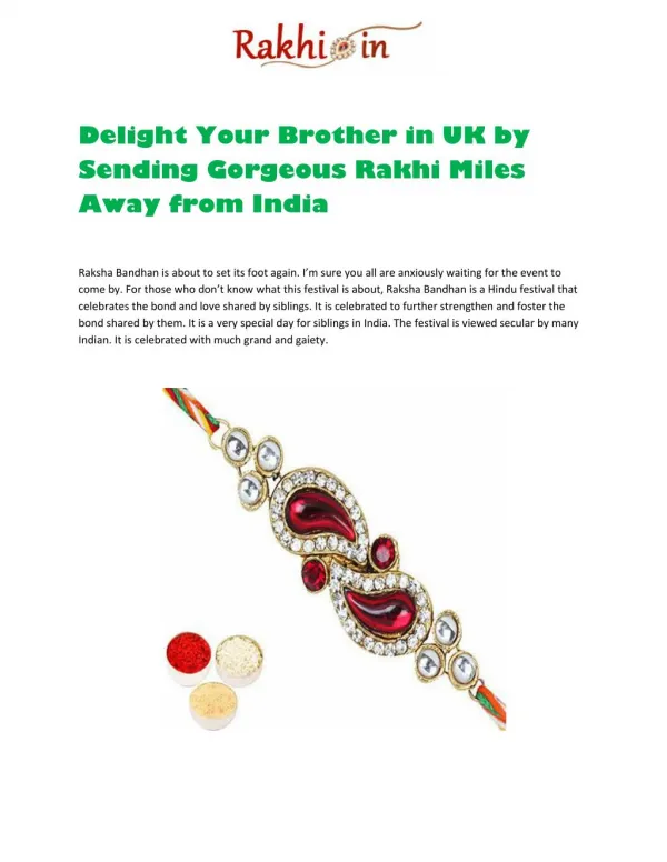 Delight Your Brother in UK by Sending Gorgeous Rakhi Miles Away from India