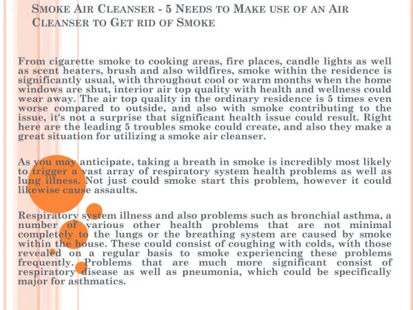 Smoke Air Cleanser - 5 Needs to Make use of an Air Cleanser to Get rid of Smoke