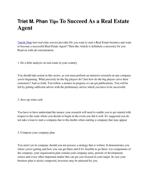 Triet M. Phan Marketing Tips For Your Real Estate Investment