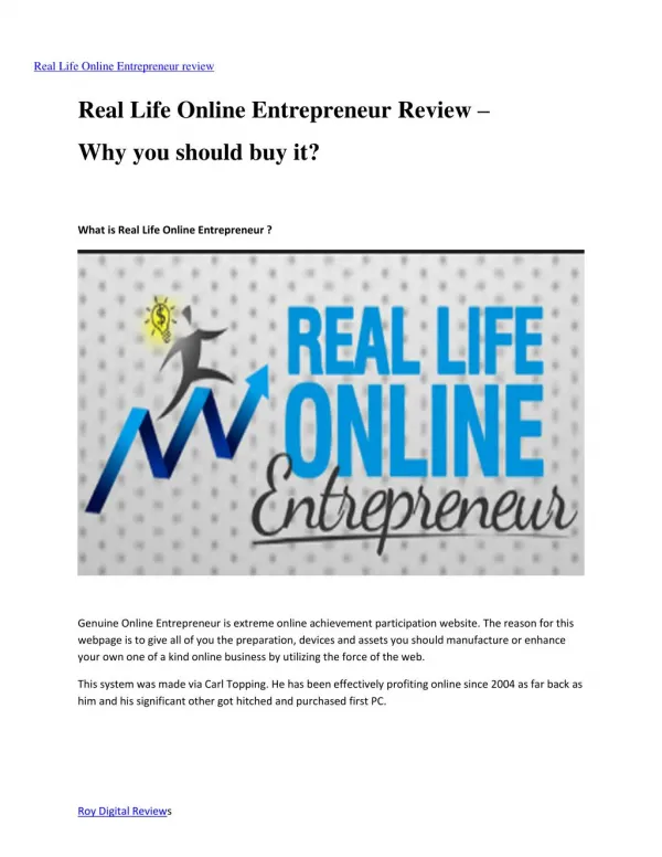 Real Life Online Entrepreneur Review – Why you should buy it?