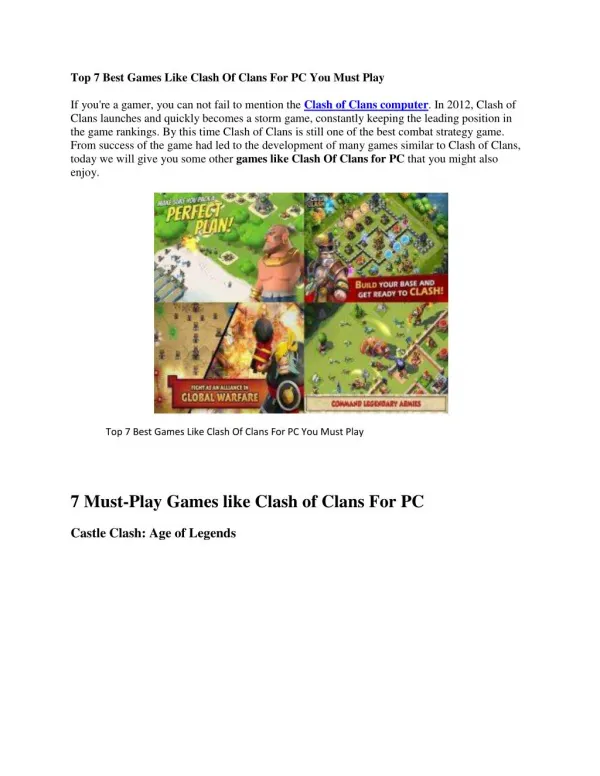 Top 7 Games Like Clash Of Clans For PC