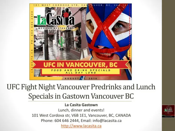 UFC Fight Night Vancouver Predrinks and Lunch Specials in Gastown Vancouver BC