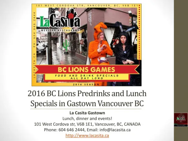 2016 BC Lions Predrinks and Lunch Specials in Gastown Vancouver BC