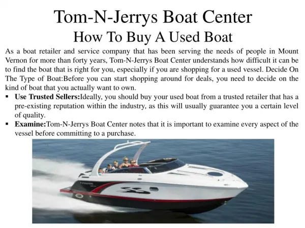Tom-N-Jerrys Boat Center - How To Buy A Used Boat