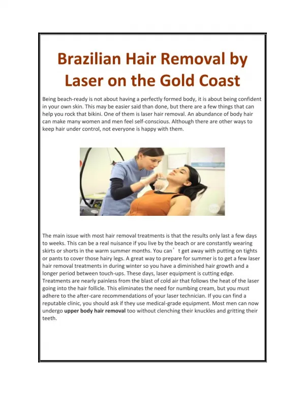 Brazilian Hair Removal by Laser on the Gold Coast
