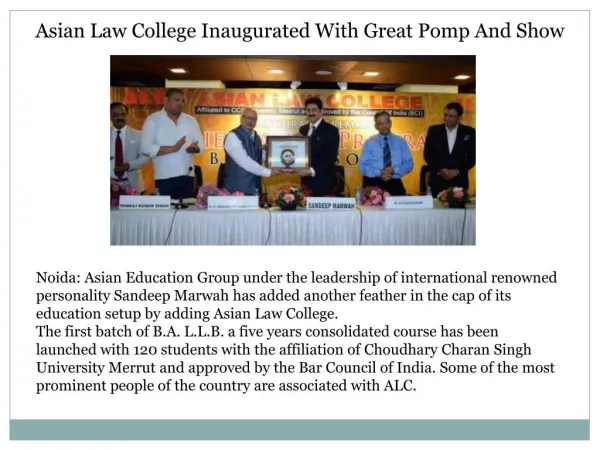 Asian Law College Inaugurated With Great Pomp And Show