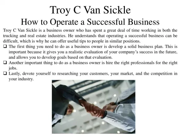 Troy C Van Sickle How to Operate a Successful Business