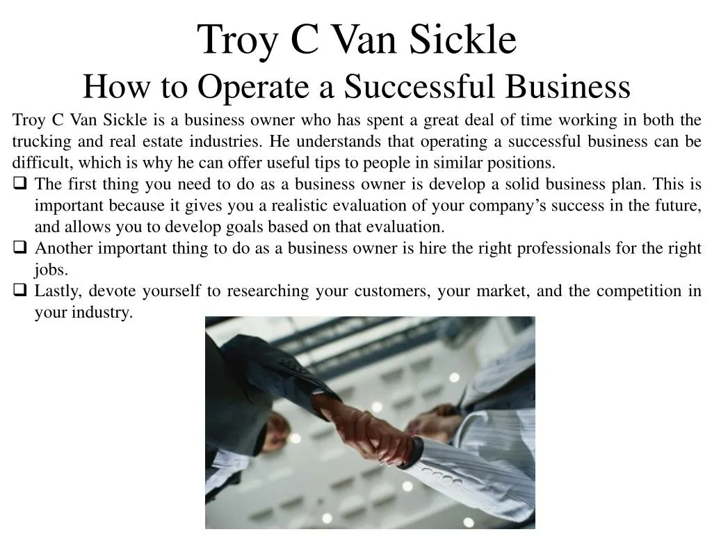 troy c van sickle how to operate a successful business