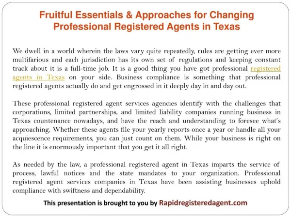 Fruitful Essentials & Approaches for Changing Professional Registered Agents in Texas