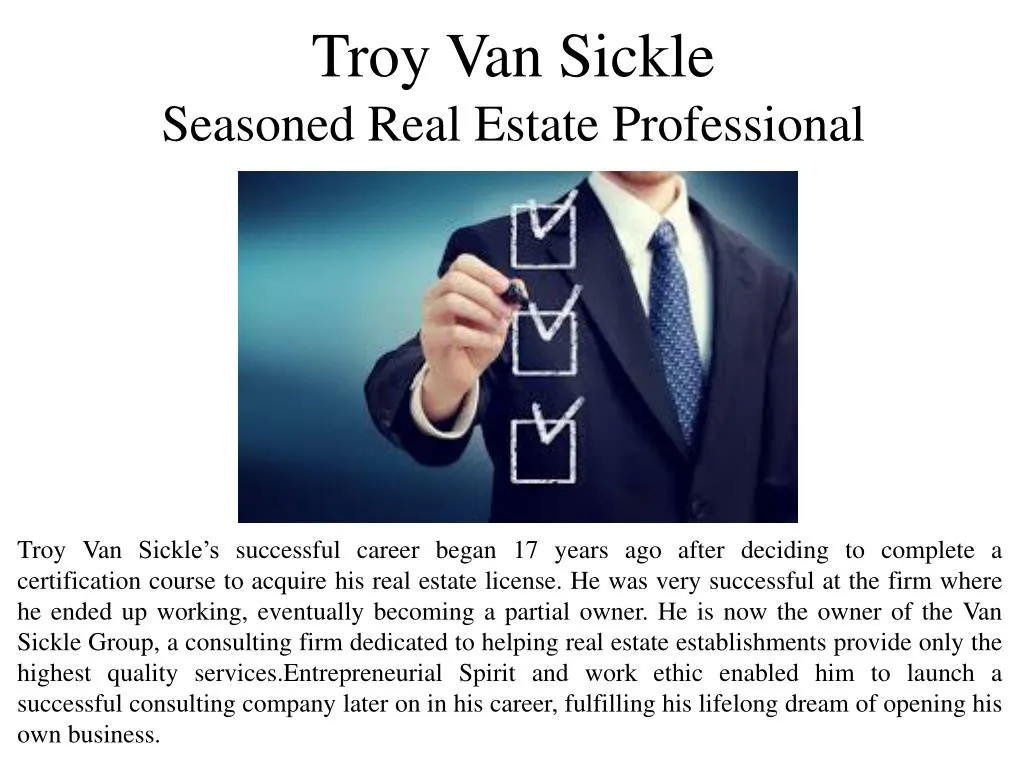 troy van sickle seasoned real estate professional