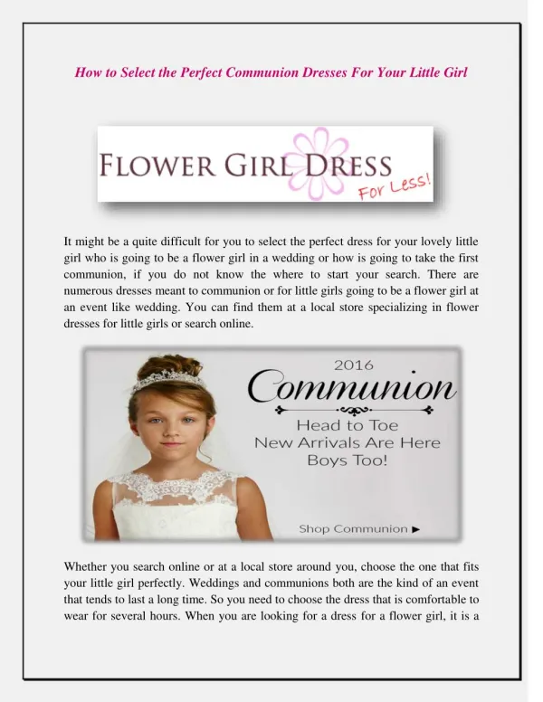 How to Select the Perfect Communion Dresses For Your Little Girl
