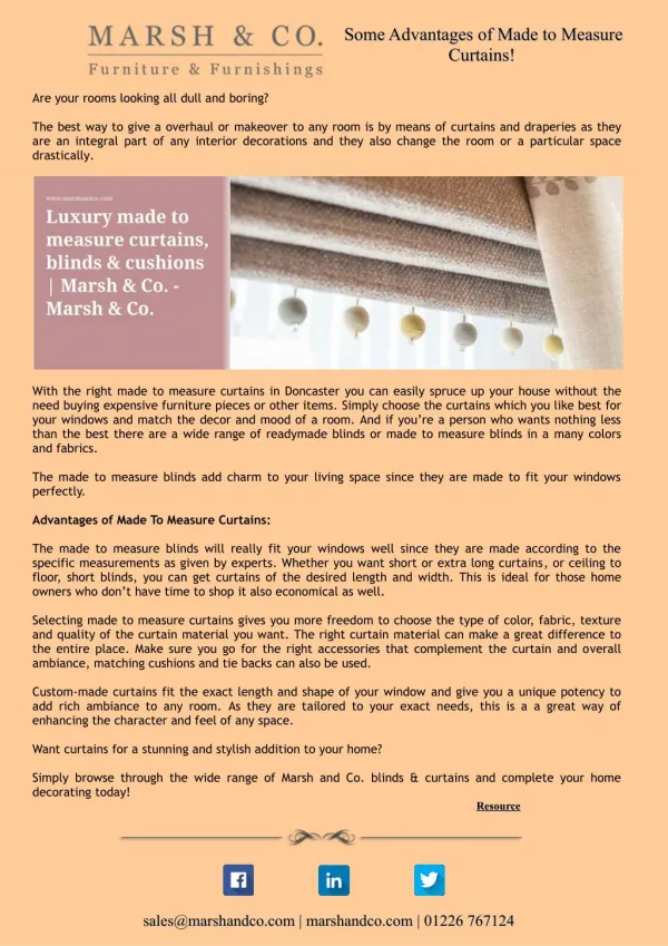 Some Advantages of Made to Measure Curtains!