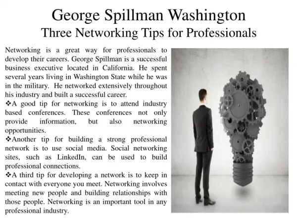 George Spillman of Washington Giving Networking Tips