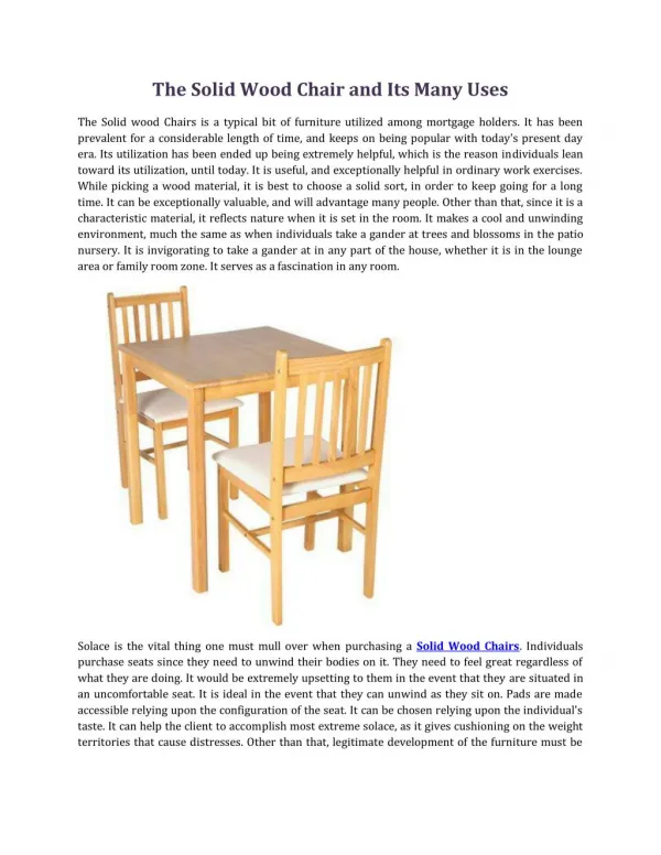The Solid Wood Chair and Its Many Uses