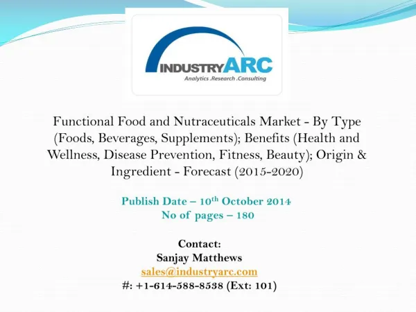 High demand for organic and healthy food by Functional Food and Nutraceutical industry.