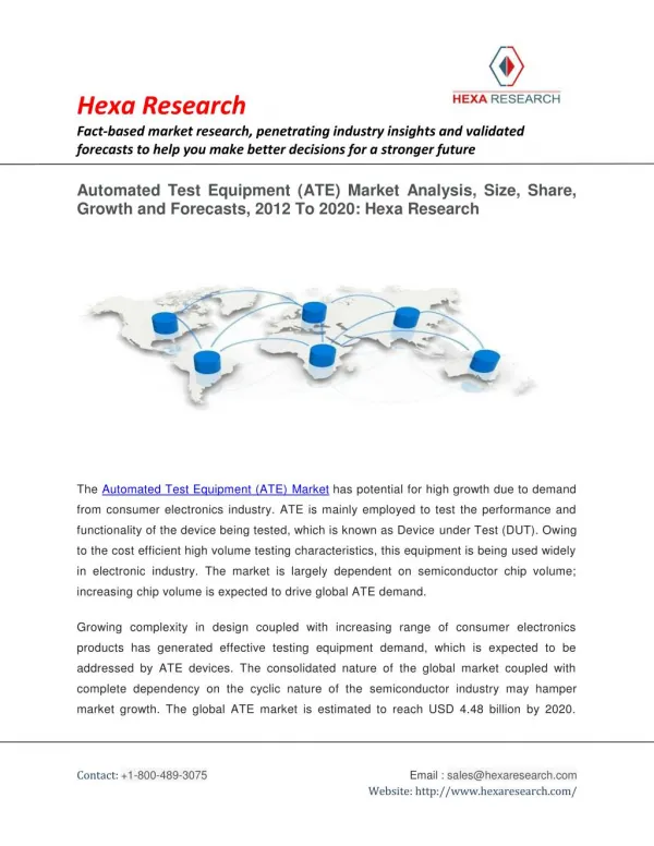 Automated Test Equipment (ATE) Market Size To Exceed $4.4 Billion By 2020: Research Report by Hexa Research