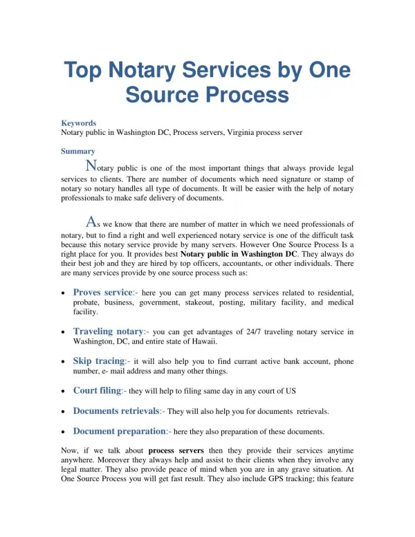 Top Notary Services by One Source Process