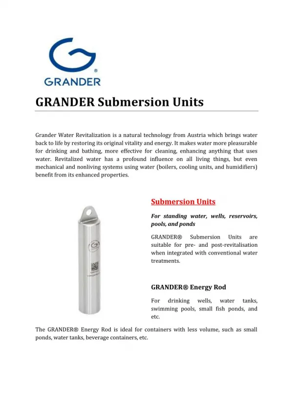 GRANDER Submersion Units