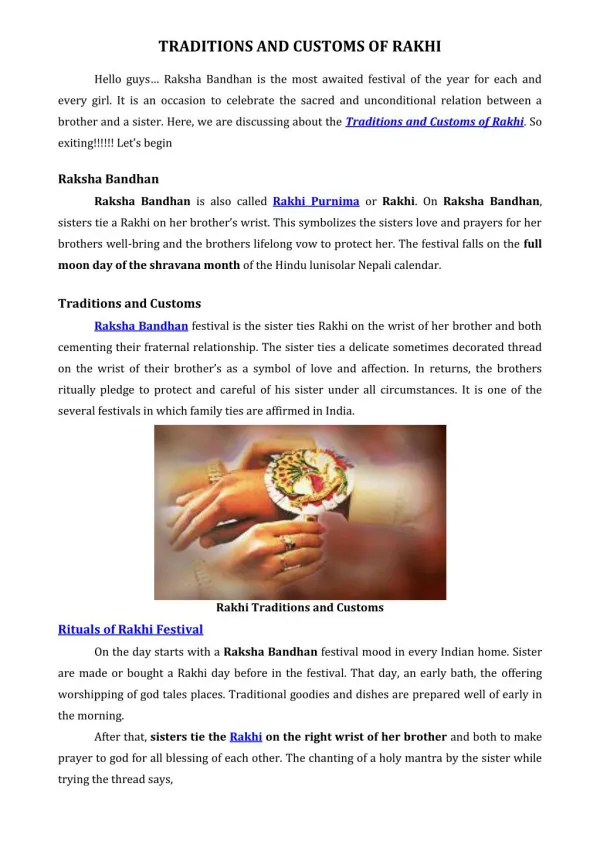 TRADITIONS AND CUSTOMS OF RAKHI