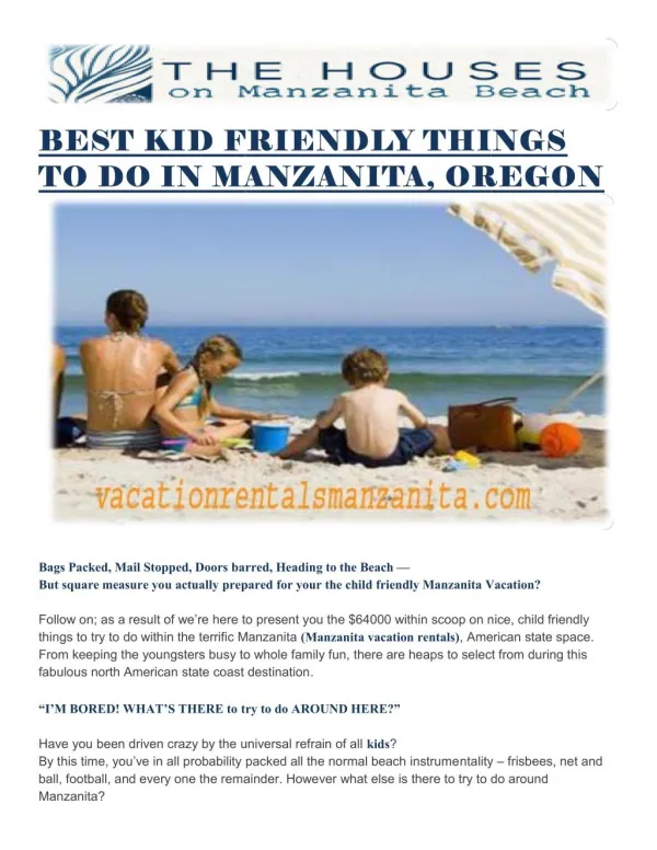 BEST KID FRIENDLY THINGS TO DO IN MANZANITA, OREGON