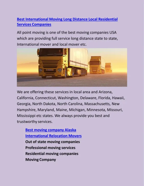 Best International Moving Long Distance Local Residential Services Companies