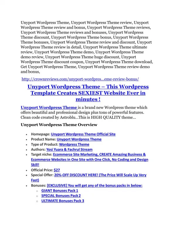 Unyport Wordpress Theme Review and Premium $14,700 Bonus
