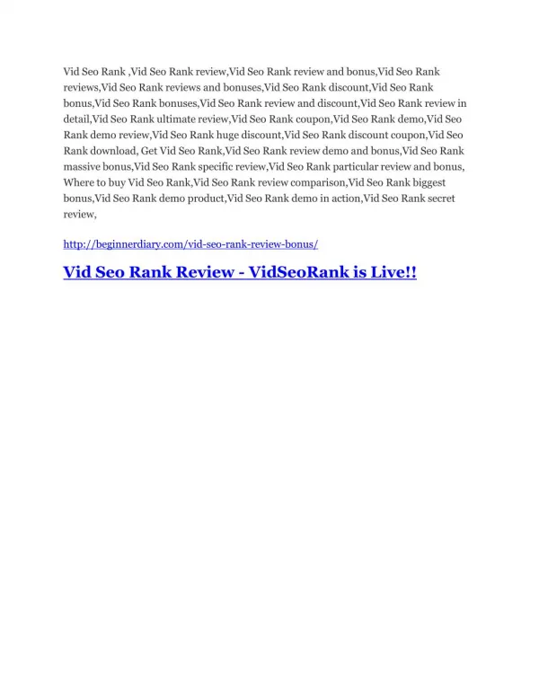 Vid Seo Rank Detail Review and Vid Seo Rank $22,700 Bonus