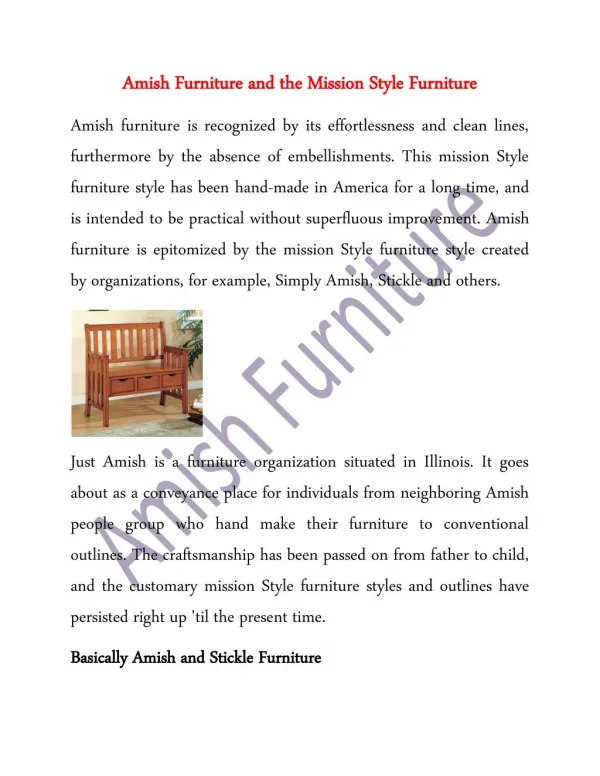 Amish Furniture and the Mission Style Furniture