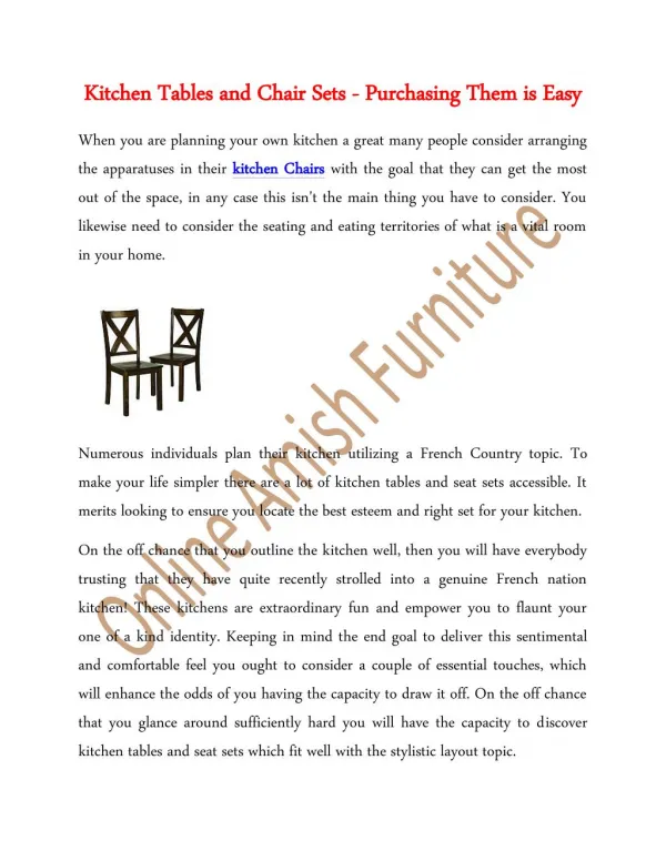 Kitchen Tables and Chair Sets - Purchasing Them is Easy