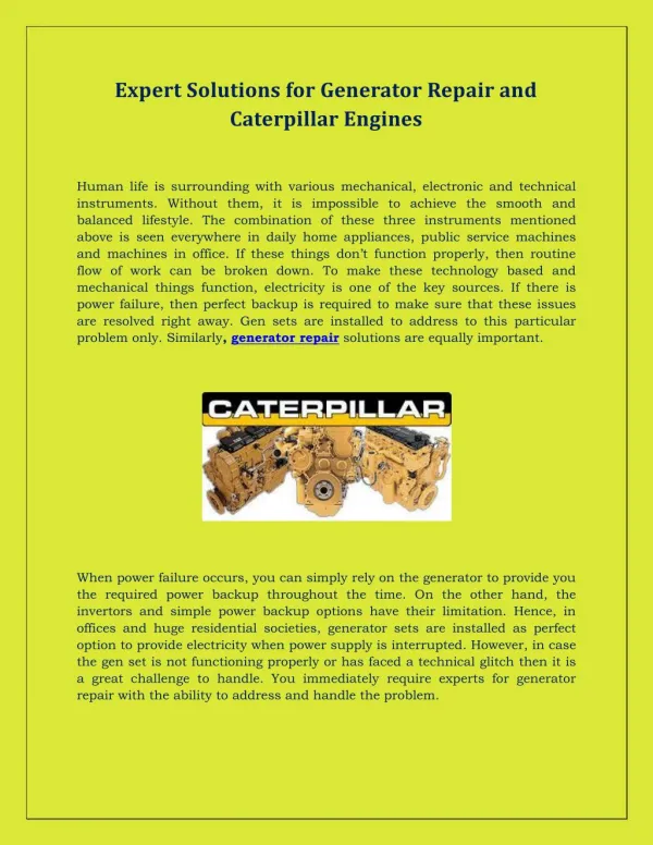 Expert Solutions for Generator Repair and Caterpillar Engines