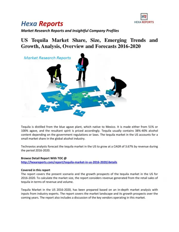 US Tequila Market Insights | 2016 Industry Report By Hexa Reports