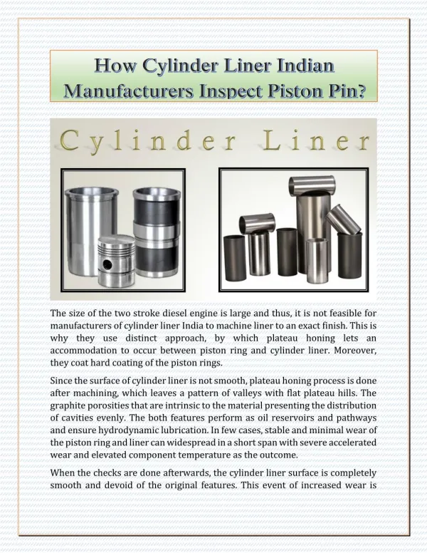 How Cylinder Liner Indian Manufacturers Inspect Piston Pin?