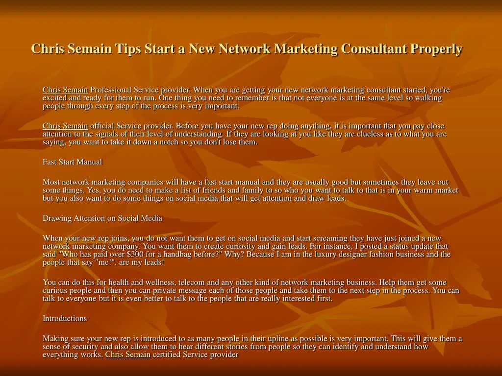 chris semain tips start a new network marketing consultant properly