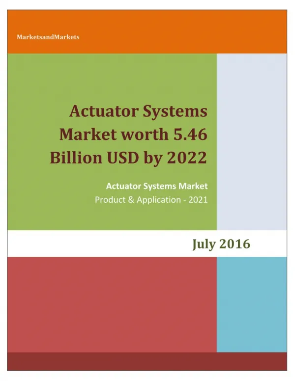 Actuator Systems Market in Aviation worth 1090.9 Million USD by 2021
