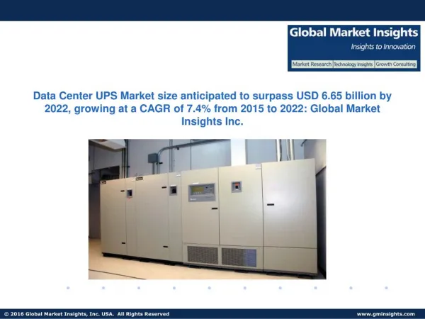 Data Center UPS Market size anticipated to surpass USD 6.65 billion by 2022, growing at a CAGR of 7.4% from 2015 to 2022