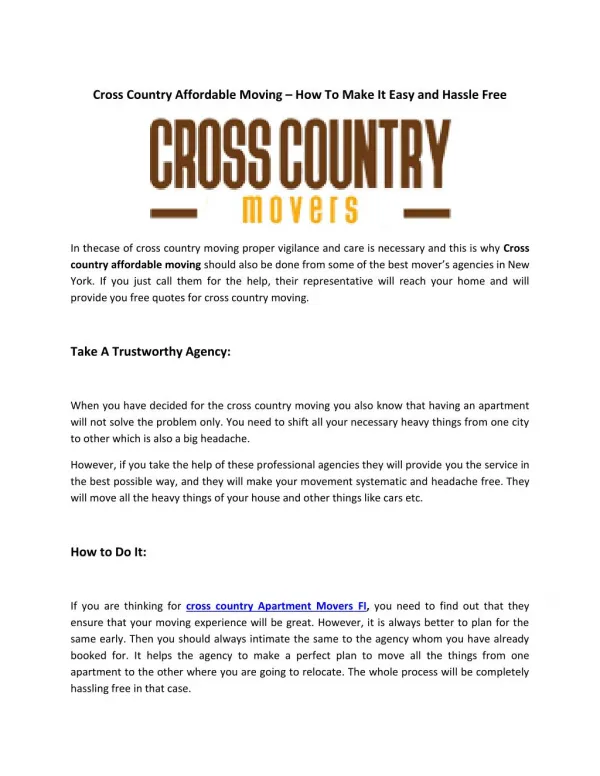 Cross Country Movers Fl