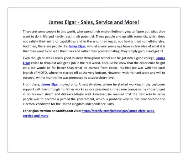 James Elgar - Sales, Service and More!