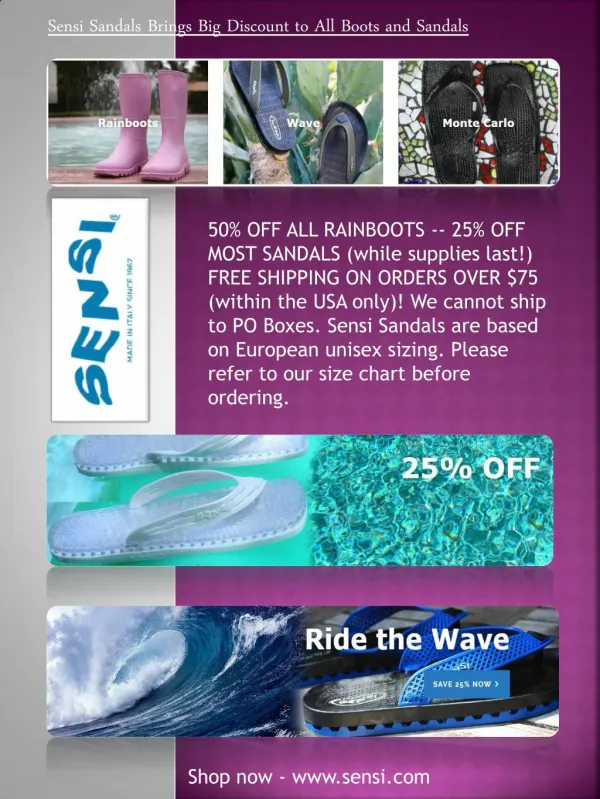 Sensi Sandals Brings Big Discount to All Boots and Spa Sandals