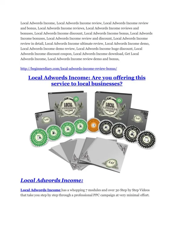 Local Adwords Income Review and $30000 Bonus - Local Adwords Income 80% DISCOUNT
