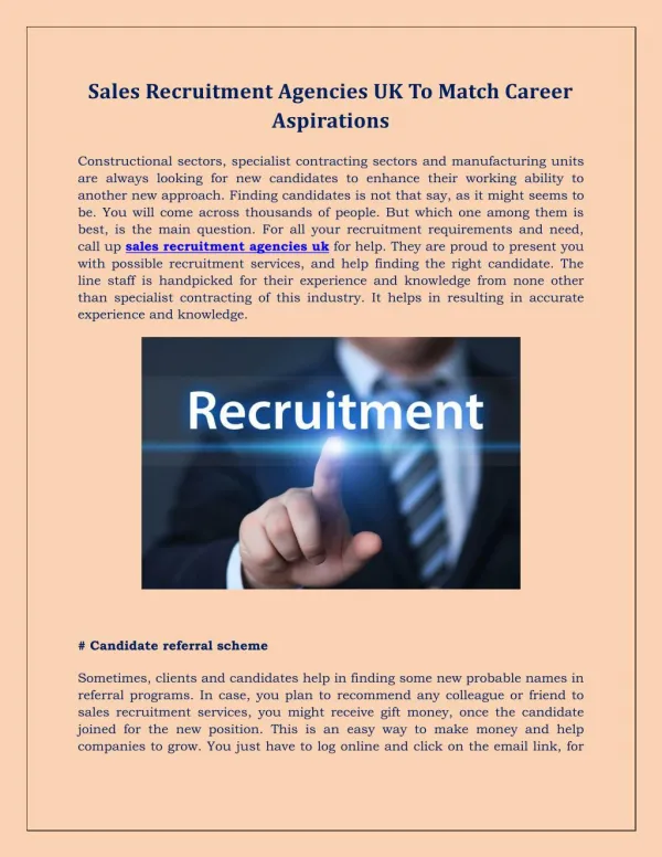 Sales Recruitment Agencies UK To Match Career Aspirations