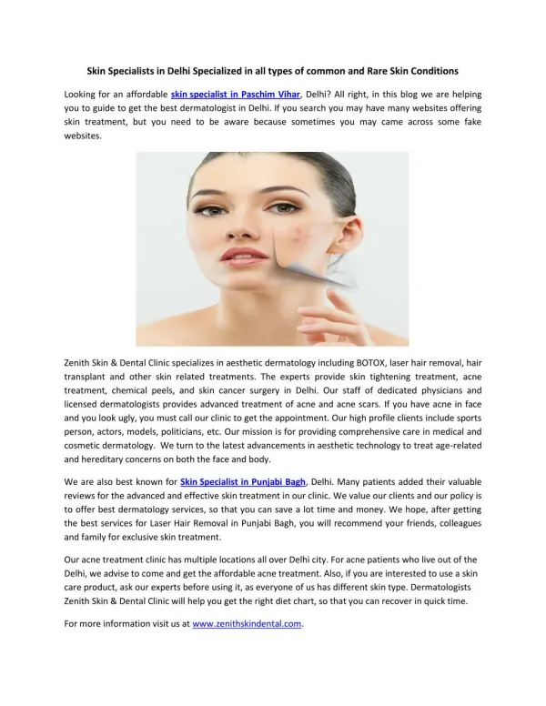 Skin Specialists in Delhi Specialized in all types of common and Rare Skin Conditions