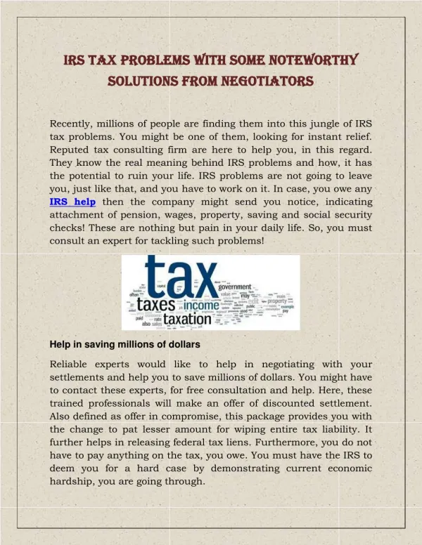 IRS Tax Problems With Some Noteworthy Solutions From Negotiators