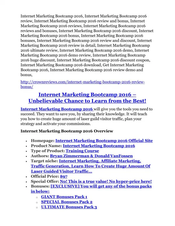 Internet Marketing Bootcamp 2016 review- Internet Marketing Bootcamp 2016 $27,300 bonus & discount
