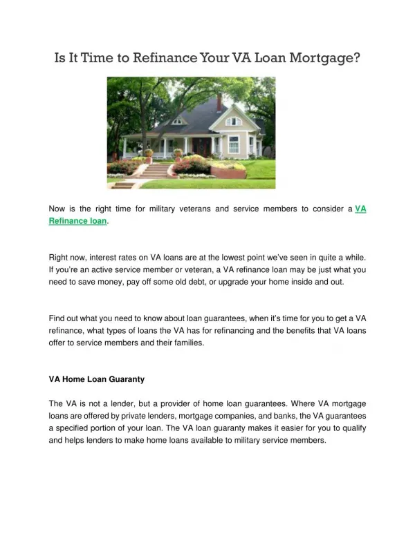 Is It Time to Refinance Your VA Loan Mortgage